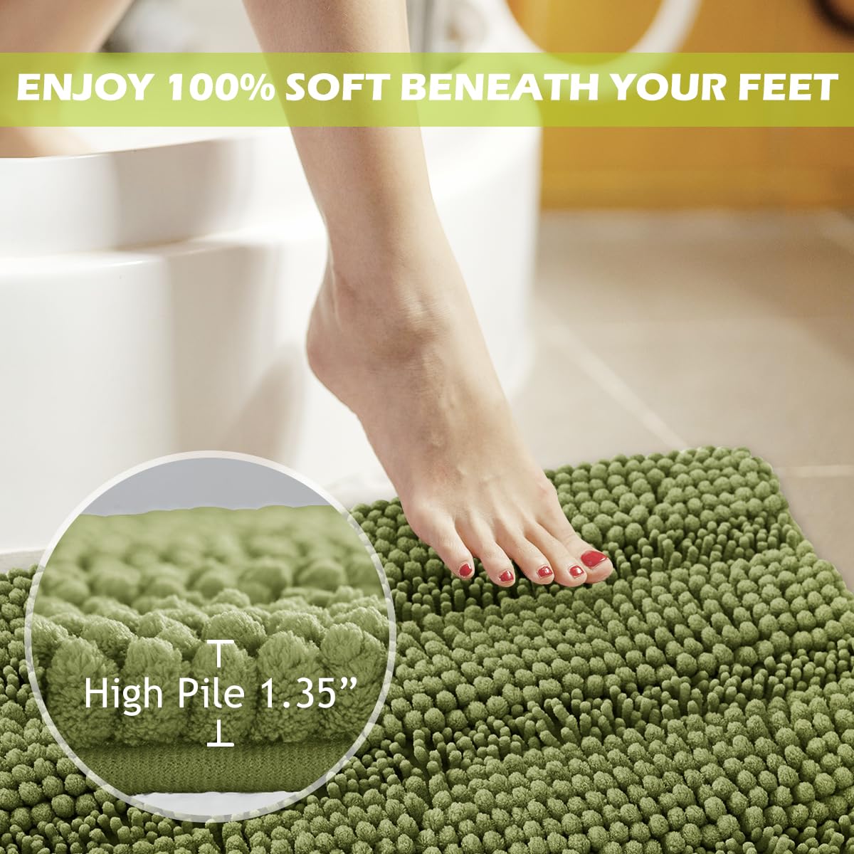 Bath Rugs - Soft Large Bathroom Rugs Floor Cover Water Absorbent Bath Mat Quick Drying Chenile Bathtub Shower Carpet For Toilet